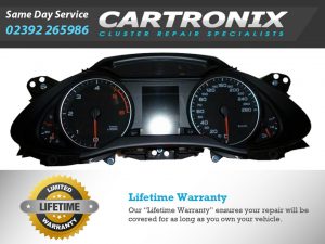 Audi A4 B8 dashboard instrument cluster with full color LCD display and speedometer.