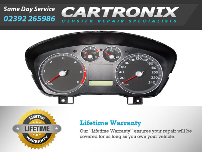 Instrument cluster for Ford C-Max showing speedometer, tachometer, and warning lights.