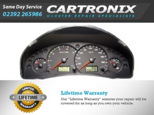 Ford Transit MK6 instrument cluster showing speedometer and tachometer with a 6-inch display.