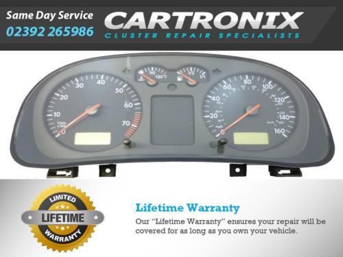 VW Golf 4 instrument cluster dashboard with speedometer and warning lights, measuring 4-inch.