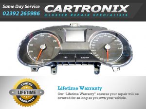 Instrument cluster dashboard for Seat Ibiza 4 (6J) with speedometer and tachometer displays.