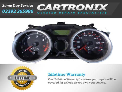 Renault Megane 2 dashboard instrument cluster with speedometer and tachometer.