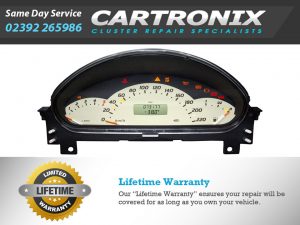 Mercedes A Class W168 instrument cluster with speedometer and odometer readings, measuring 168-inch.
