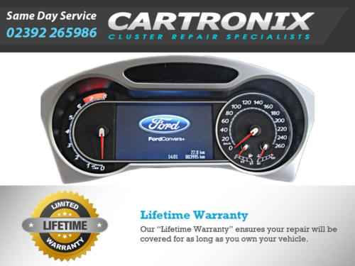 4-inch Ford instrument cluster dashboard display with speedometer and odometer readings.