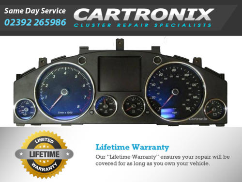 Dashboard cluster display with various gauges and indicators from Cartronix.
