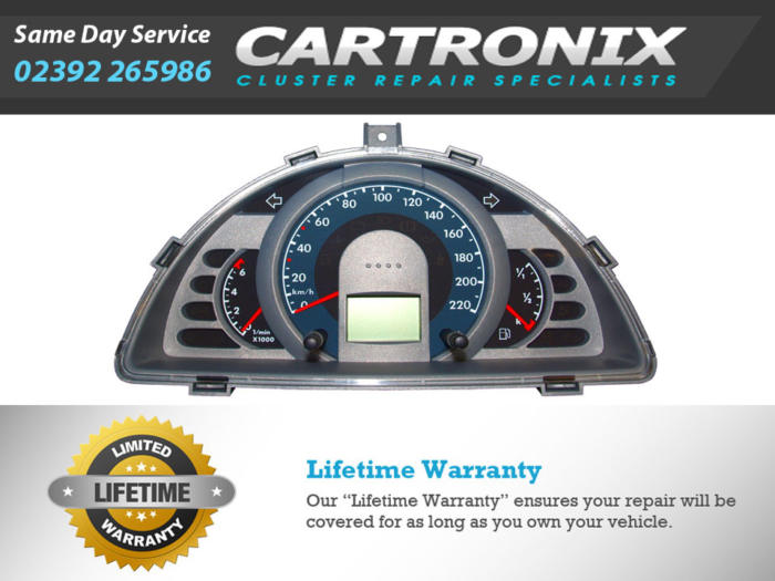 Volkswagen Fox instrument cluster with speedometer, tachometer, and digital display.
