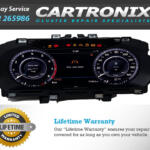 Tiguan virtual instrument cluster displaying error messages and diagnostic information.